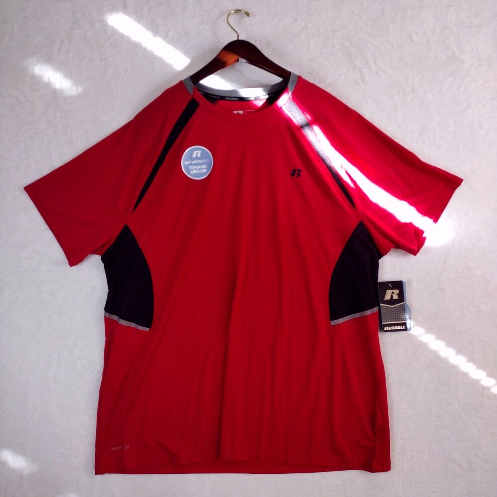 Russell Athletic Mens 2XL 360 Ventilation Tee Red Training Fit Shirt